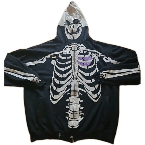 Vintage LRG Dead Serious Skeleton Zip Hoodie XXXXL 4XL Missing 1 Zip Pull Y2K - Picture 1 of 13